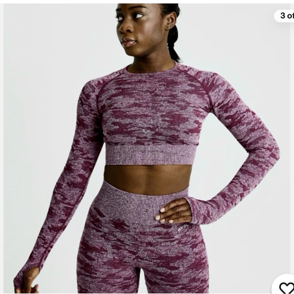 AYBL Maroon Camouflage Long Sleeve Crop Top